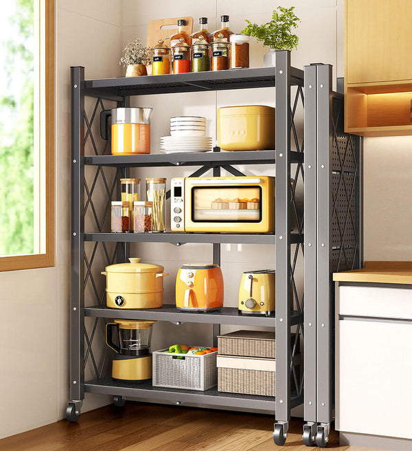 🔥Last day for factory clearance! Only $ 39.99✨Heavy Duty Foldable Metal Organizer Shelves with Wheels
