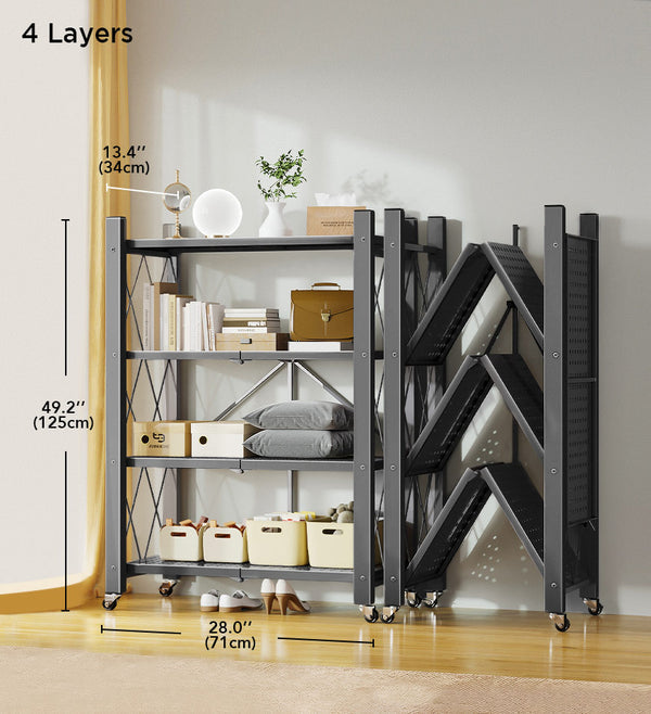 🔥Last day for factory clearance! Only $ 39.99✨Heavy Duty Foldable Metal Organizer Shelves with Wheels