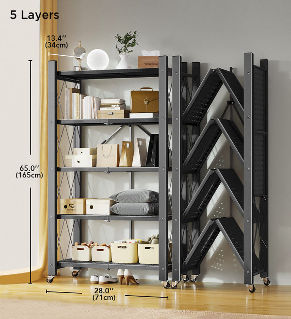 🔥Last day for factory clearance! Only $ 39.99✨Heavy Duty Foldable Metal Organizer Shelves with Wheels